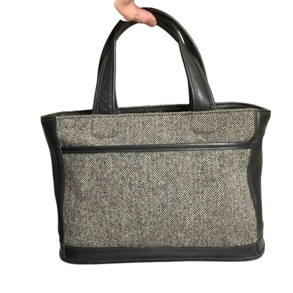 Coach vintage Black Leather and Wool herringbone tote bag